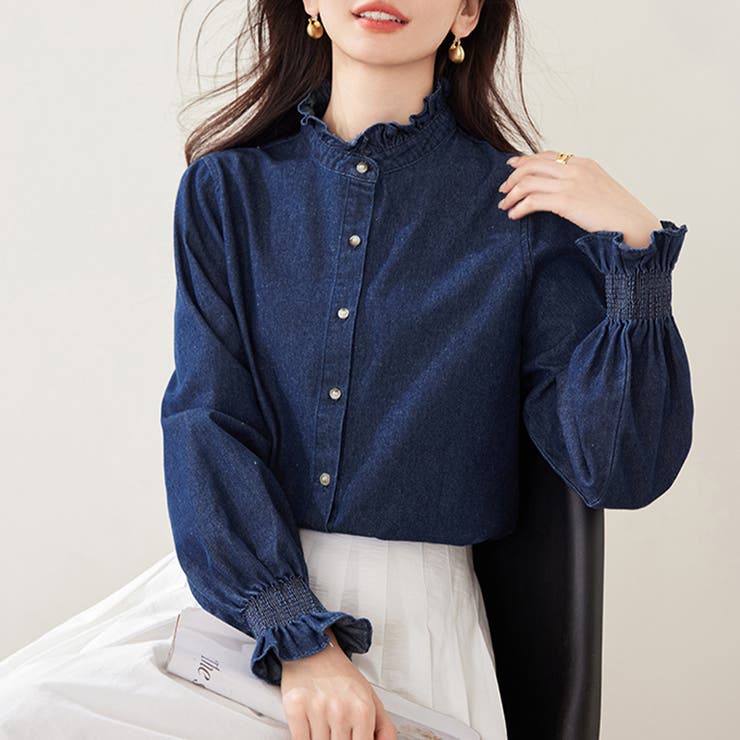 フリル襟デニムブラウス | Doux Belle  | 詳細画像2 