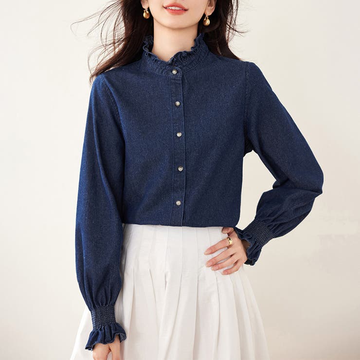 フリル襟デニムブラウス | Doux Belle  | 詳細画像3 