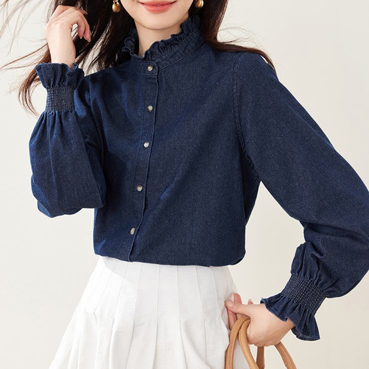 フリル襟デニムブラウス | Doux Belle  | 詳細画像7 