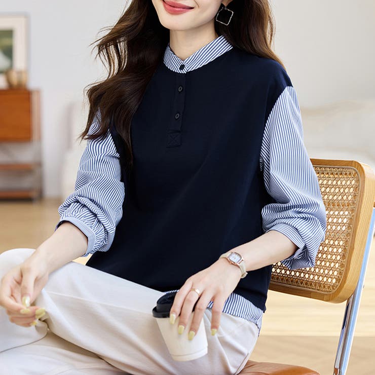 シャツ切替デザインニットトップス | Doux Belle  | 詳細画像2 