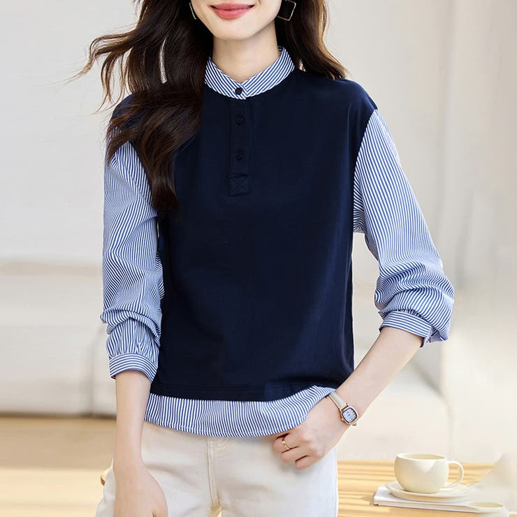 シャツ切替デザインニットトップス | Doux Belle  | 詳細画像5 