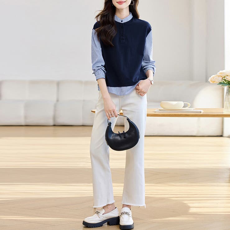 シャツ切替デザインニットトップス | Doux Belle  | 詳細画像7 