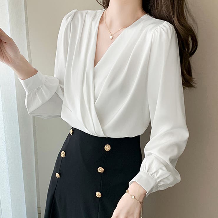 ホワイト | ドレープデザインブラウス | Doux Belle 