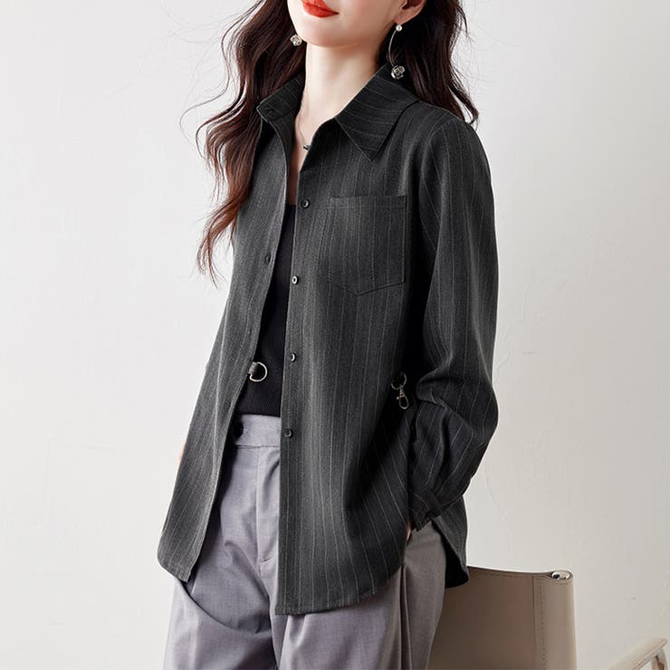 ダークグレー | ウエストマークストライプシャツ | Doux Belle 