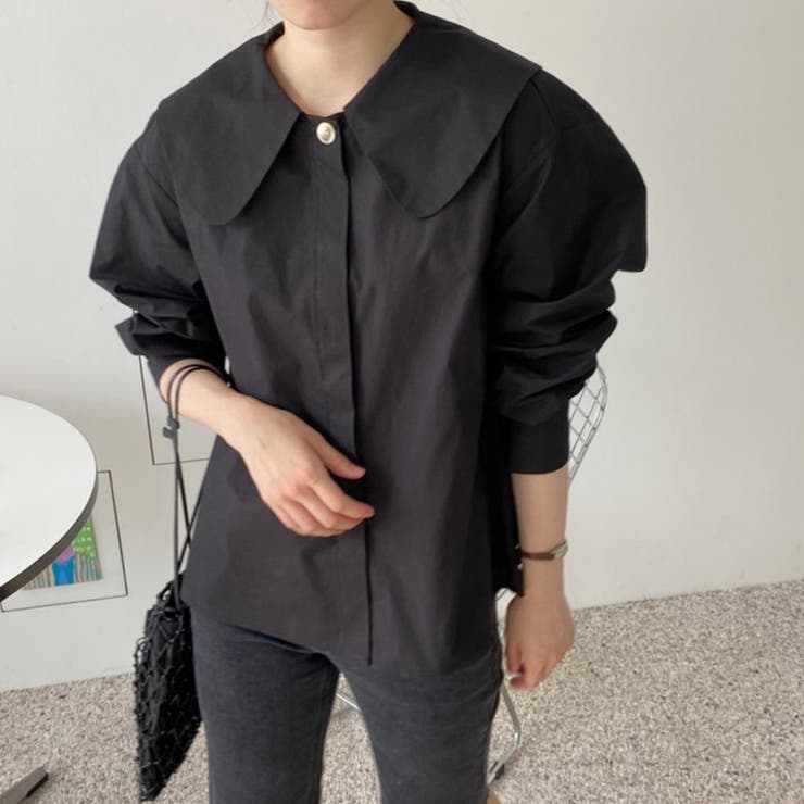 ブラック | 丸襟プリーツブラウス | Doux Belle 