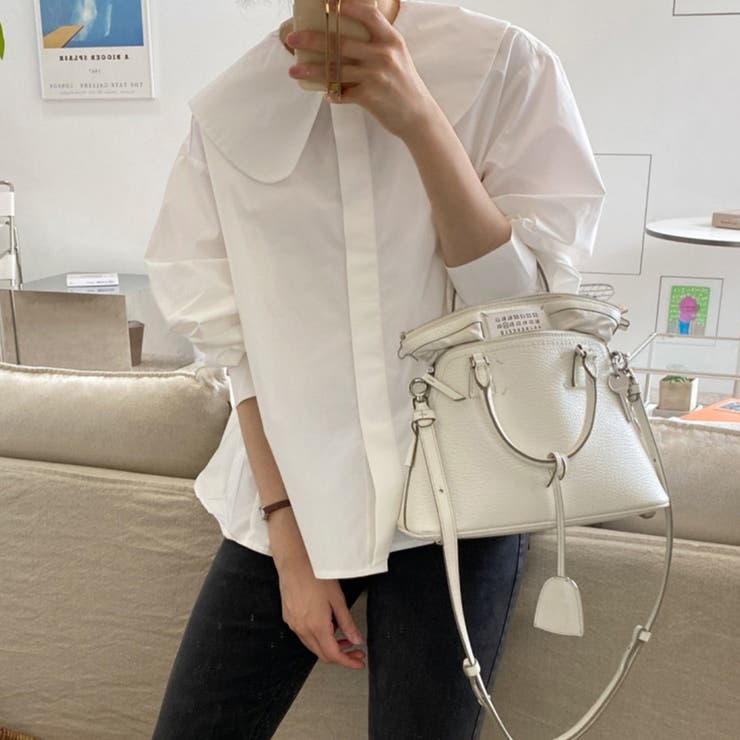 ホワイト | 丸襟プリーツブラウス | Doux Belle 