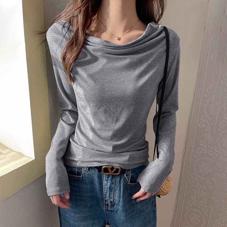 ライトグレー | ドレープネックストレッチトップス | Doux Belle 