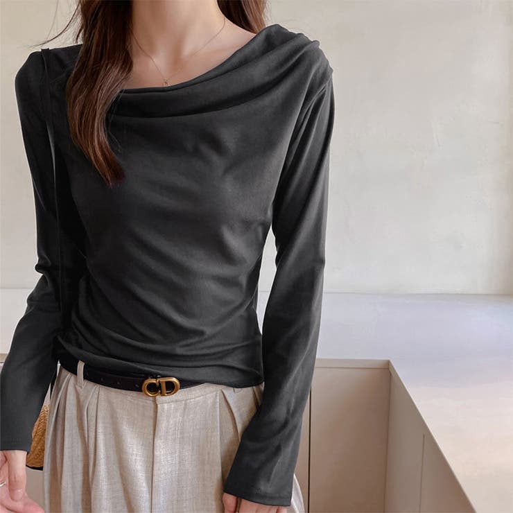 ダークグレー | ドレープネックストレッチトップス | Doux Belle 