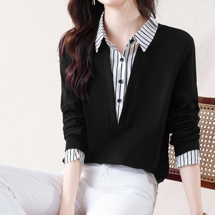 ストライプシャツ×プルオーバードッキングトップス | Doux Belle  | 詳細画像10 