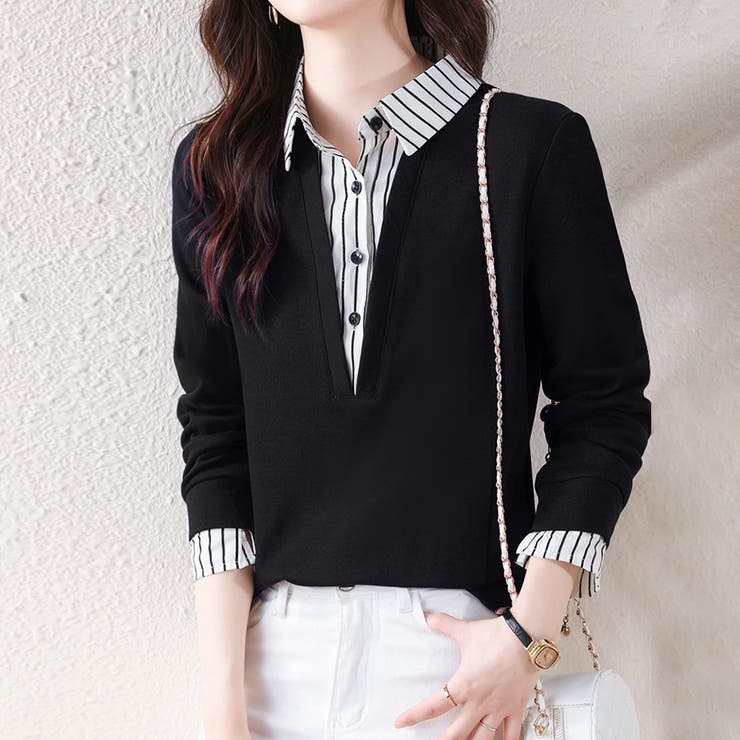 ストライプシャツ×プルオーバードッキングトップス | Doux Belle  | 詳細画像12 