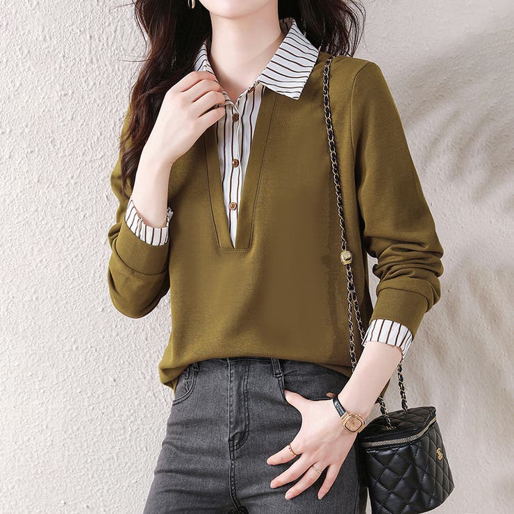 ストライプシャツ×プルオーバードッキングトップス | Doux Belle  | 詳細画像7 