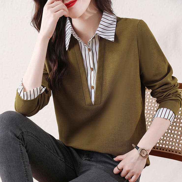 ストライプシャツ×プルオーバードッキングトップス | Doux Belle  | 詳細画像8 