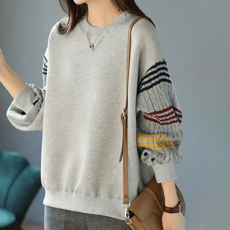 配色ライン×ギャザー袖スウェット | Doux Belle  | 詳細画像2 