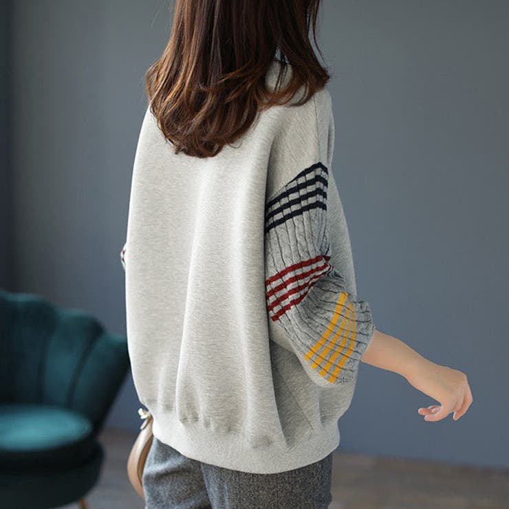 配色ライン×ギャザー袖スウェット | Doux Belle  | 詳細画像4 