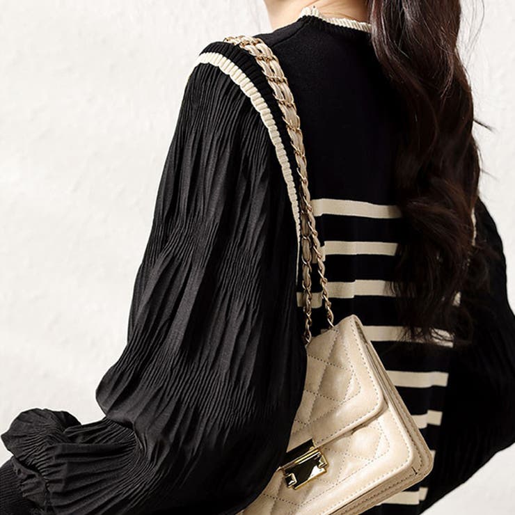 ボーダー×プリーツ袖ドッキングブラウス | Doux Belle  | 詳細画像7 