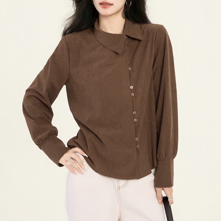 コーヒー | アシメボタン×バックタックブラウス | Doux Belle 