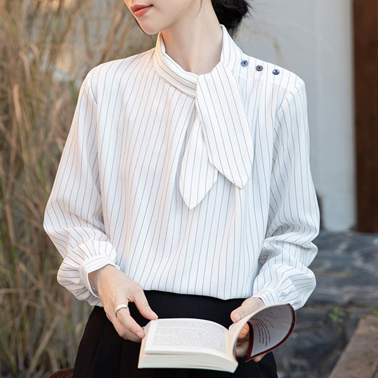 ストライプ柄ボウタイブラウス | Doux Belle  | 詳細画像1 