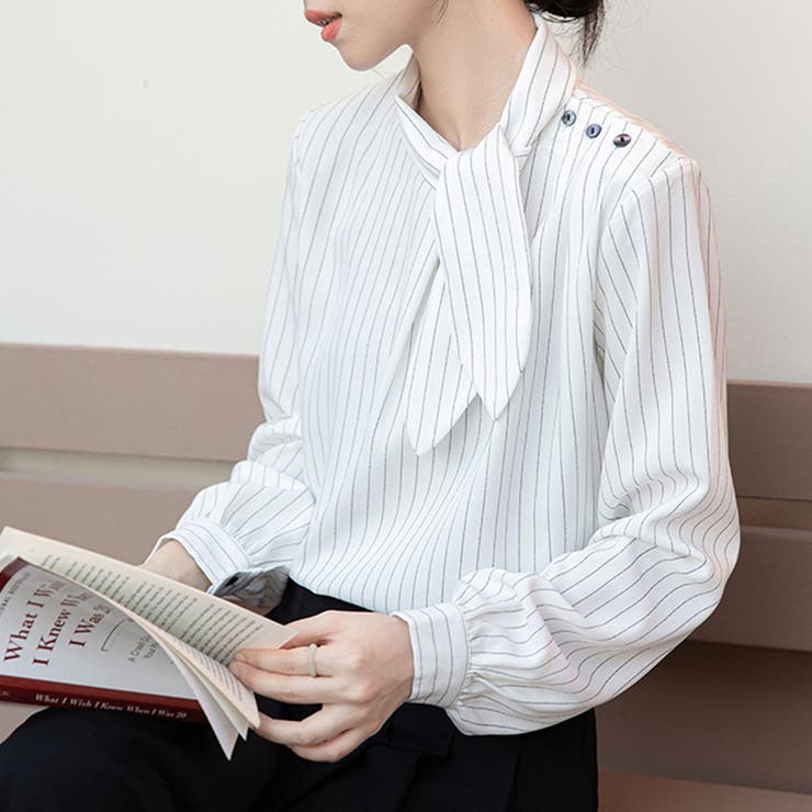 ストライプ柄ボウタイブラウス | Doux Belle  | 詳細画像2 