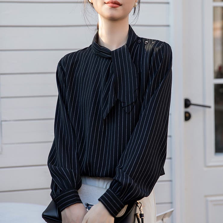 ストライプ柄ボウタイブラウス | Doux Belle  | 詳細画像7 