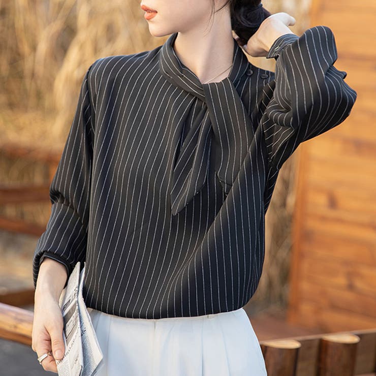 ストライプ柄ボウタイブラウス | Doux Belle  | 詳細画像8 