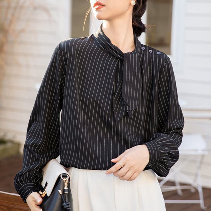 ストライプ柄ボウタイブラウス | Doux Belle  | 詳細画像9 