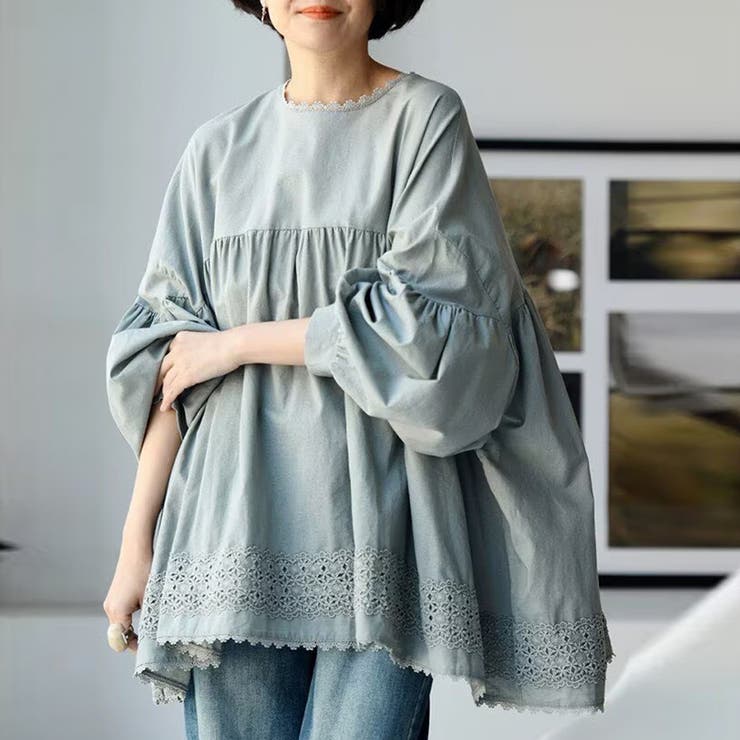 レース裾付きパフスリーブブラウス | Doux Belle  | 詳細画像1 