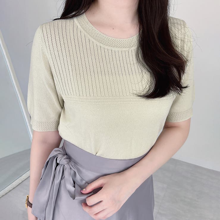 リブ切り替え×半袖ニットトップス | Doux Belle  | 詳細画像11 