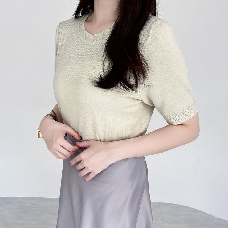 リブ切り替え×半袖ニットトップス | Doux Belle  | 詳細画像13 