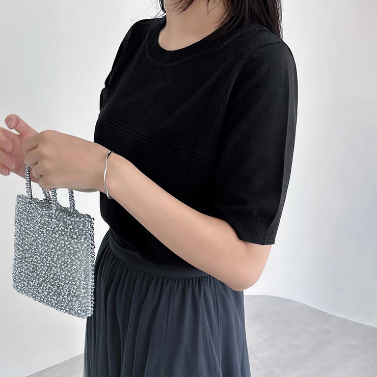 リブ切り替え×半袖ニットトップス | Doux Belle  | 詳細画像24 