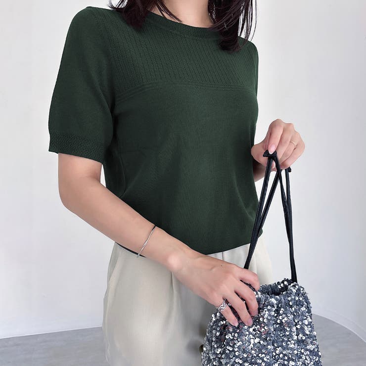 リブ切り替え×半袖ニットトップス | Doux Belle  | 詳細画像4 