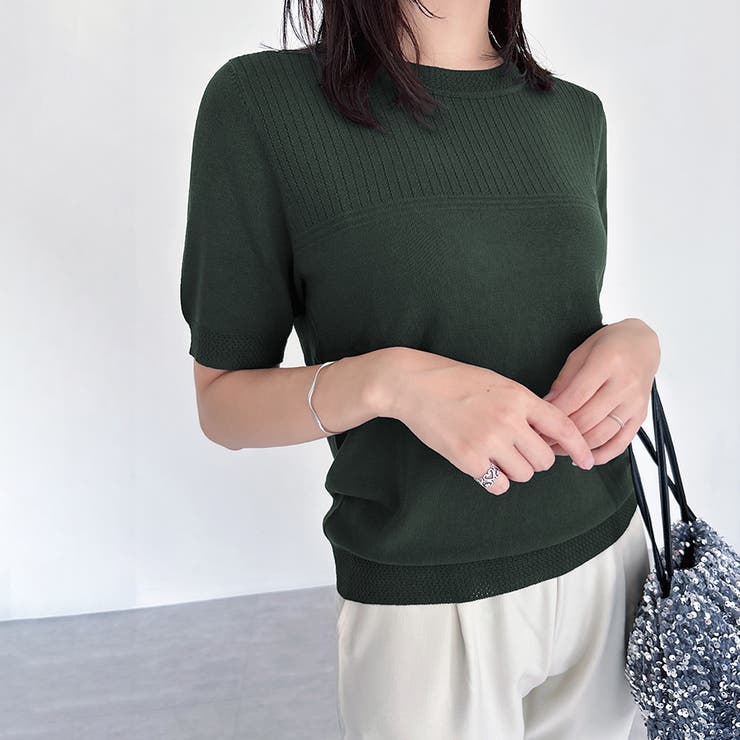 リブ切り替え×半袖ニットトップス | Doux Belle  | 詳細画像5 