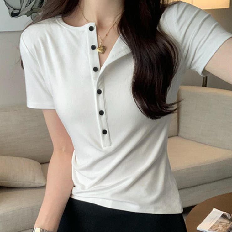 ハーフボタンヘンリーネックトップス | Doux Belle  | 詳細画像1 