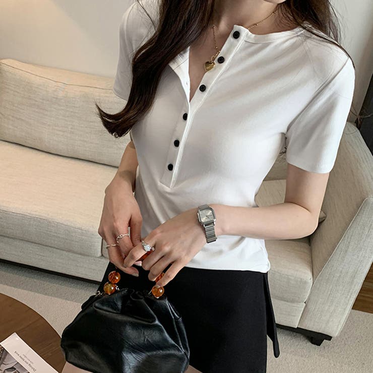 ハーフボタンヘンリーネックトップス | Doux Belle  | 詳細画像2 