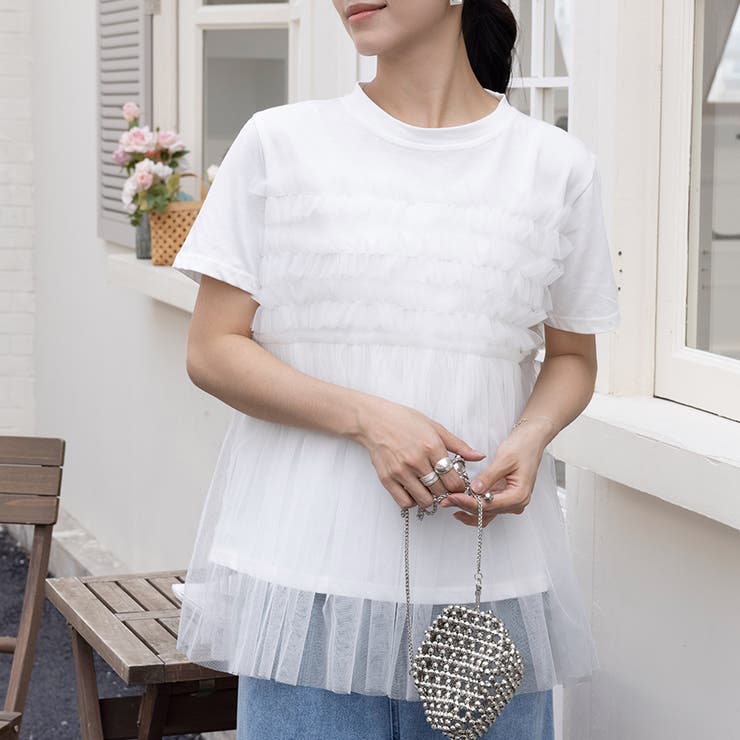 ホワイト | シアーチュールカットソー | Doux Belle 