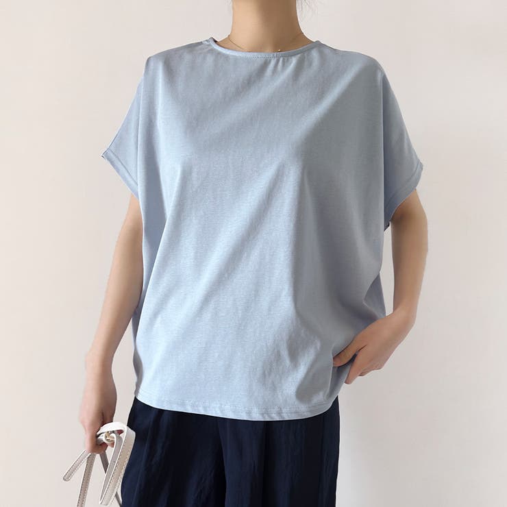 ライトブルー | コットン素材シンプル半袖カットソー | Doux Belle 