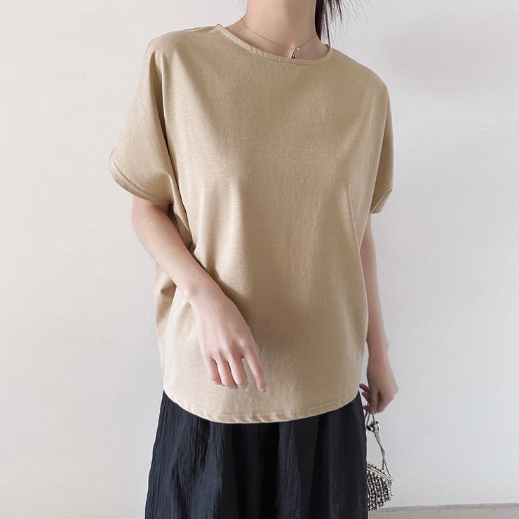キャメル | コットン素材シンプル半袖カットソー | Doux Belle 