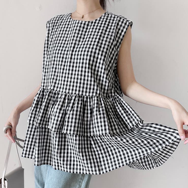 ペプラム風ギンガムチェックトップス | Doux Belle  | 詳細画像13 