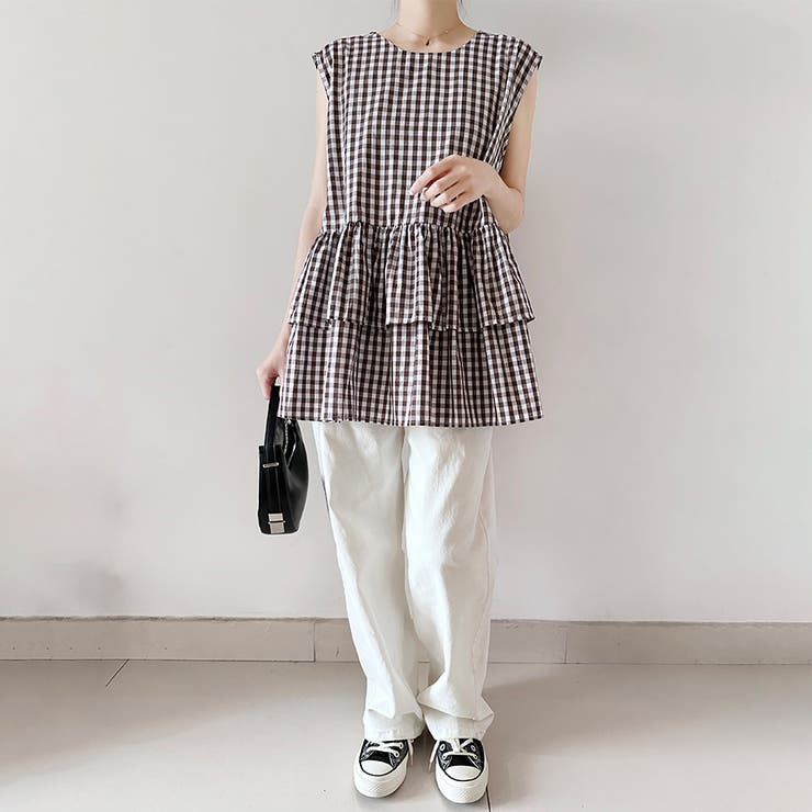 ペプラム風ギンガムチェックトップス | Doux Belle  | 詳細画像4 