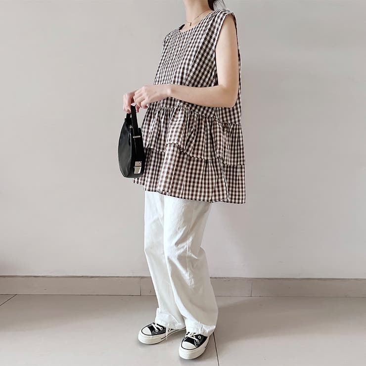 ペプラム風ギンガムチェックトップス | Doux Belle  | 詳細画像5 