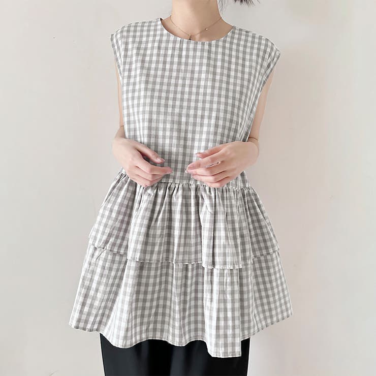 ペプラム風ギンガムチェックトップス | Doux Belle  | 詳細画像7 