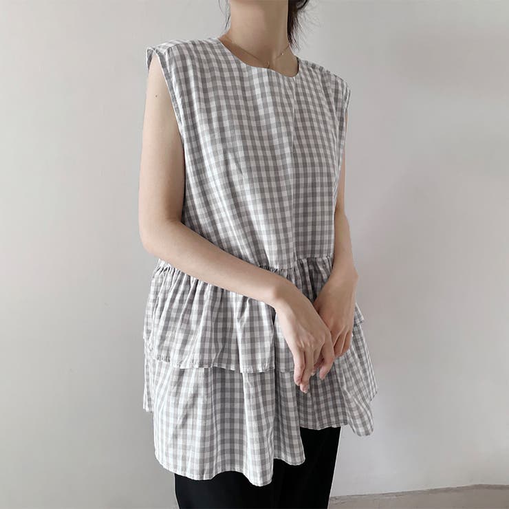 ペプラム風ギンガムチェックトップス | Doux Belle  | 詳細画像8 