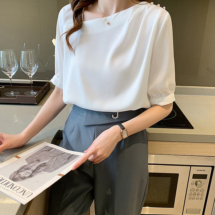 パールボタン付きスタンドカラーブラウス | Doux Belle  | 詳細画像2 