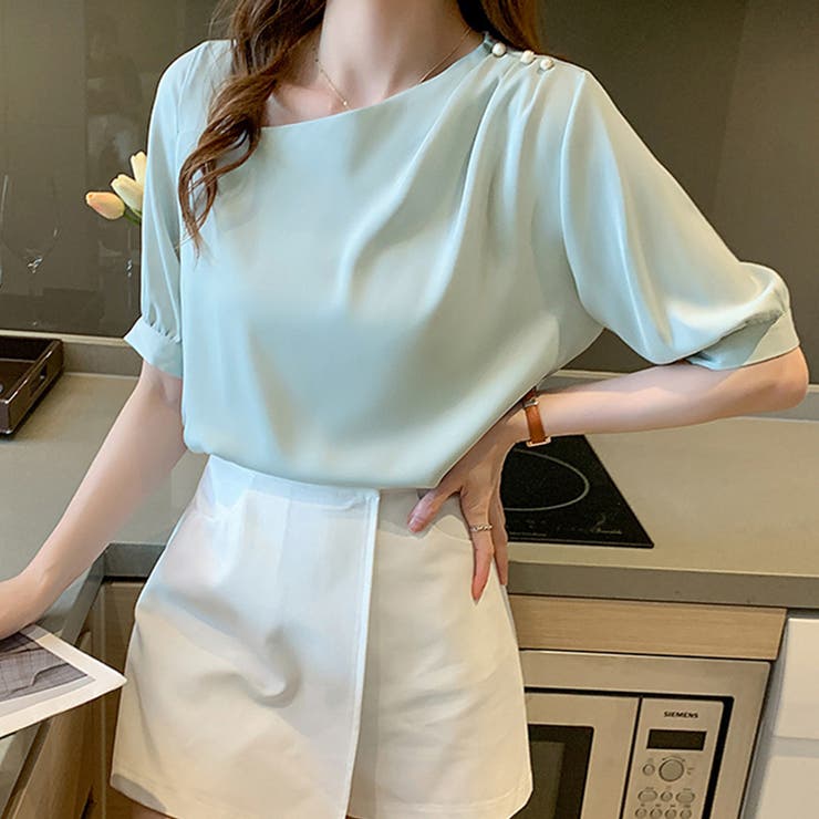 パールボタン付きスタンドカラーブラウス | Doux Belle  | 詳細画像7 