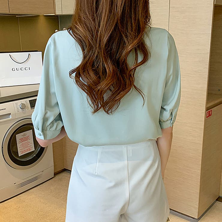 パールボタン付きスタンドカラーブラウス | Doux Belle  | 詳細画像8 