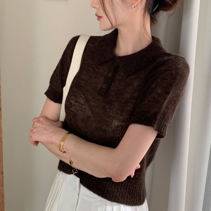 コーヒー | 襟付きサマーニットカットソー | Doux Belle 
