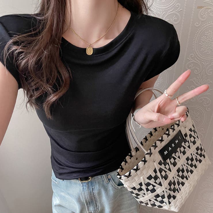 ブラック | ラウンドネックシンプルカットソー | Doux Belle 