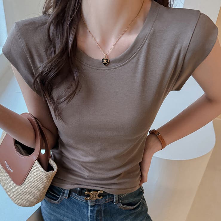 モカ | ラウンドネックシンプルカットソー | Doux Belle 