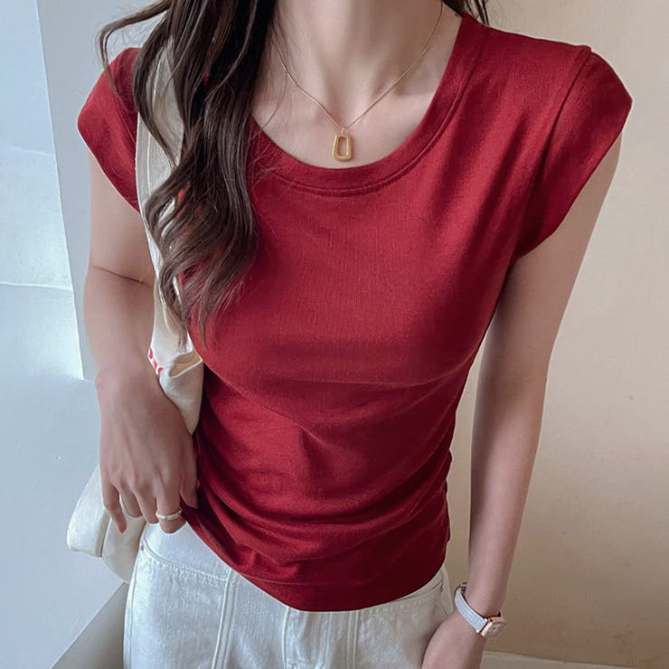 ワインレッド | ラウンドネックシンプルカットソー | Doux Belle 