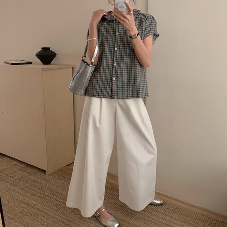 ブランド購入サイト フリルデザインチェック柄シャツ[品番：DBLW0001924]｜Doux トップス