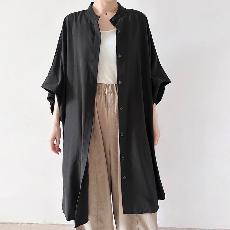 ブラック | シンプルシアーロングシャツ | Doux Belle 